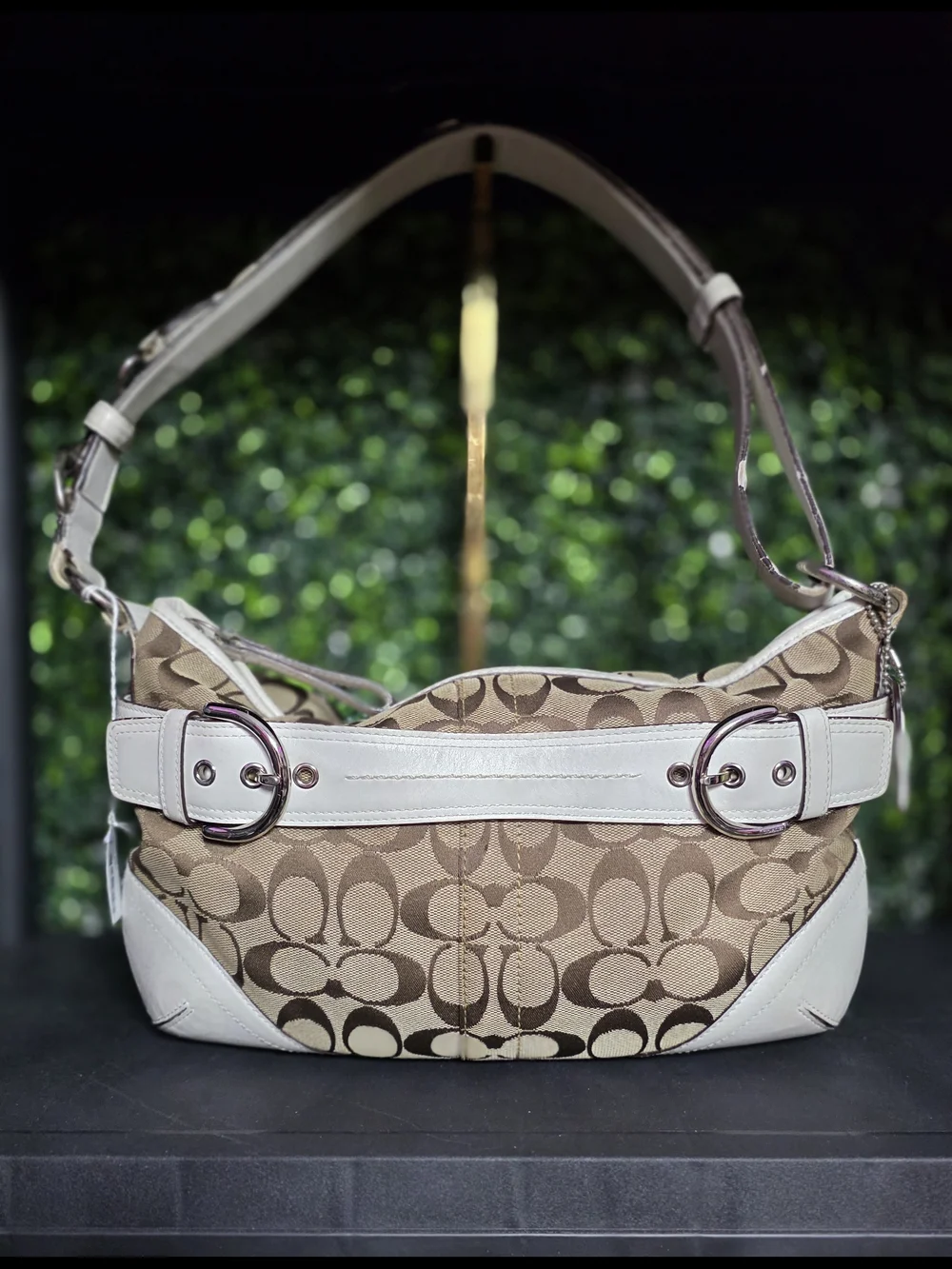 Coach Soho Signature Jacquard Hobo Shoulder Purse White Leather Trim F07077